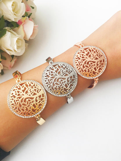 Tree of Life Bracelet, Elegant Charm Bracelet Rose Gold Silver