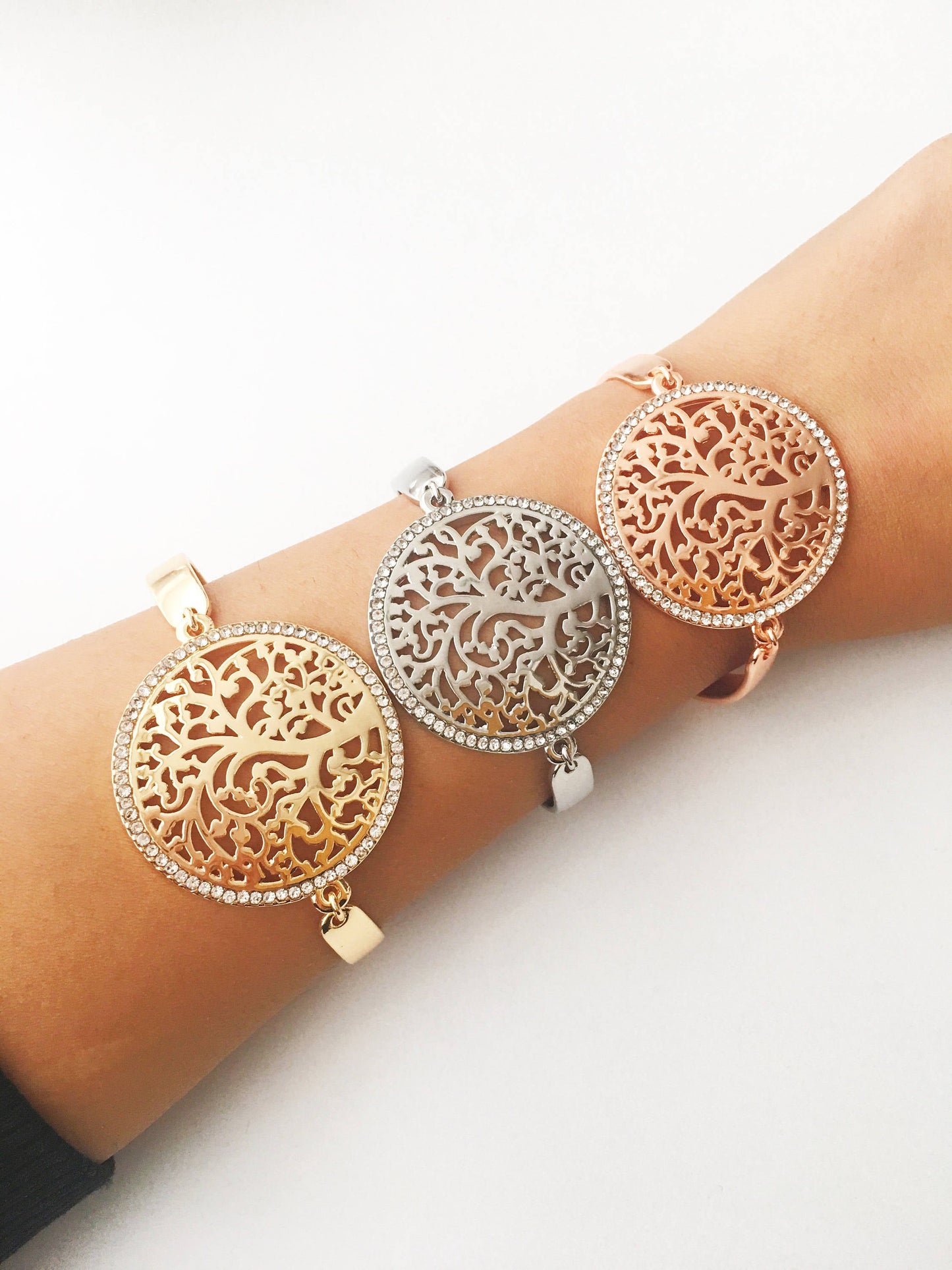 Tree of Life Bracelet, Elegant Charm Bracelet Rose Gold Silver