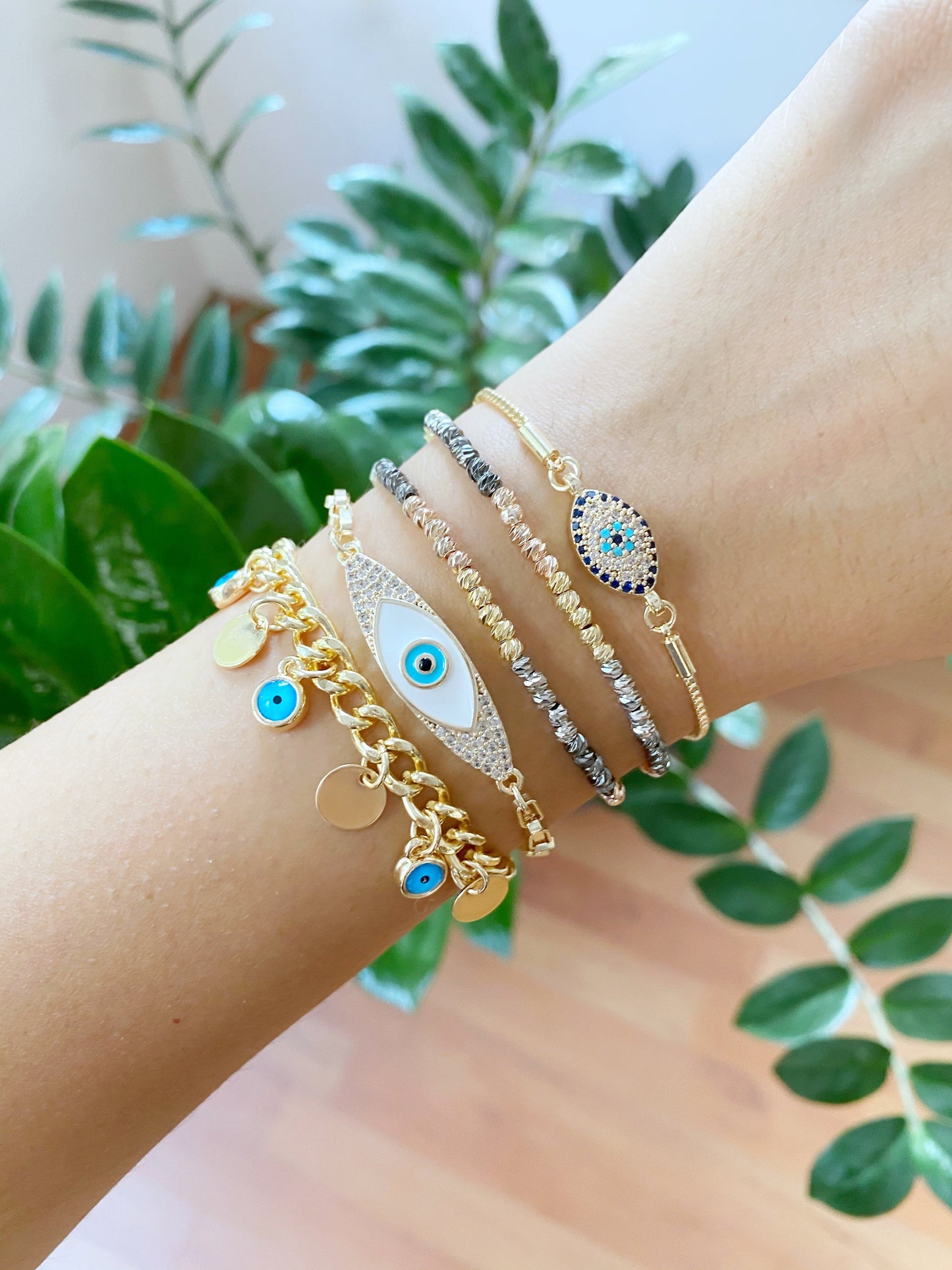 Gold Chain Blue Evil Eye Bracelet Greek Jewelry