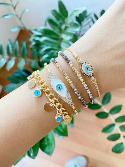 Gold Chain Blue Evil Eye Bracelet Greek Jewelry