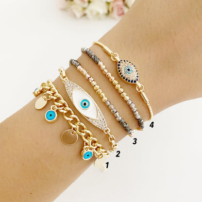 Gold Chain Blue Evil Eye Bracelet Greek Jewelry