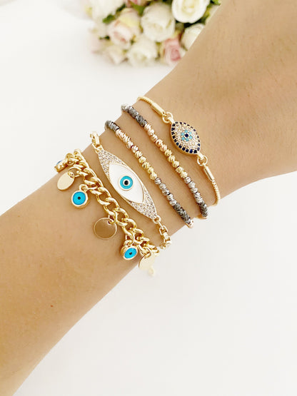 Gold Chain Blue Evil Eye Bracelet Greek Jewelry