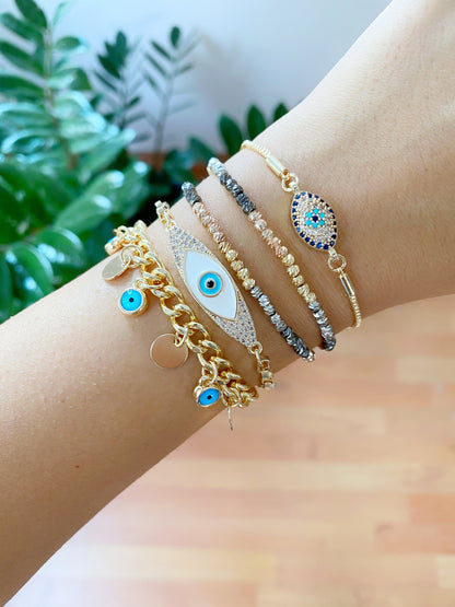 Gold Chain Blue Evil Eye Bracelet Greek Jewelry