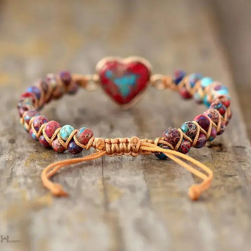 Imperial Jasper Heart Charm Macrame Bracelet