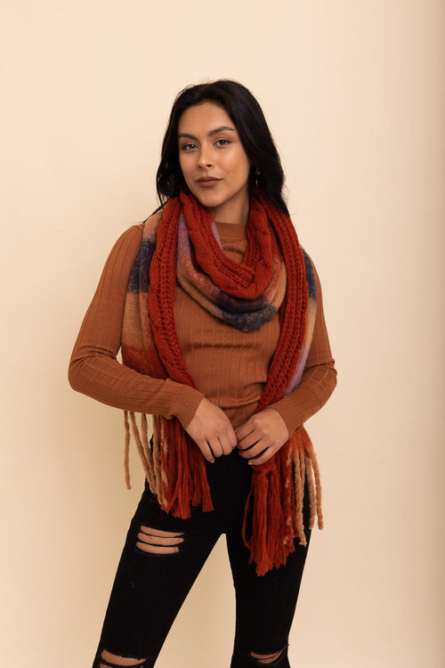 Knit Blend Tassel Trim Scarf