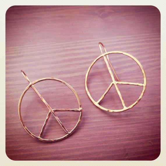 Rustic Peace Sign 'Let There Be Peace' Earrings (Recycled Metals, Sustainable)