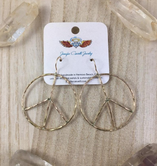 Rustic Peace Sign 'Let There Be Peace' Earrings (Recycled Metals, Sustainable)