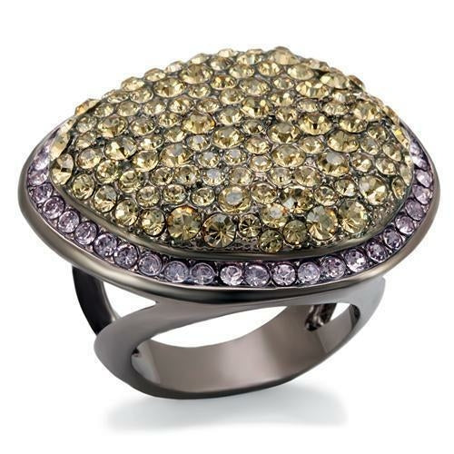 LO1694 - Chocolate Gold Brass Ring with Top Grade Crystal  in Multi