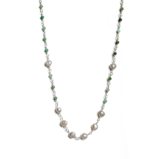 Amazonite & Freshwater Pearl Chain Sterling Silver Necklace