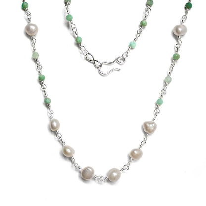 Amazonite & Freshwater Pearl Chain Sterling Silver Necklace