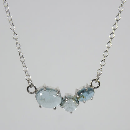 Aquamarine Claw Cluster Sterling Silver Necklace