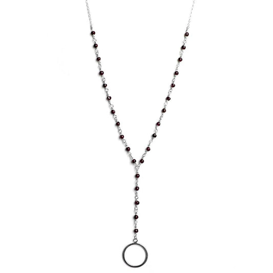 Garnet Chain Drop Circle Pendant Sterling Silver Necklace