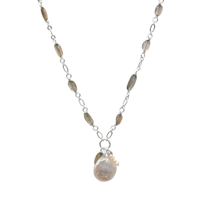 Pearl Pendant with Charm Labradorite Chain Necklace