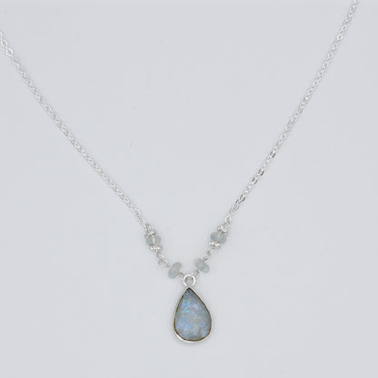 Rainbow Moonstone Beaded Teardrop Pendant Necklace