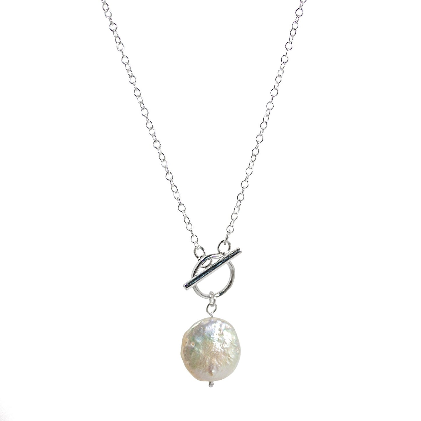 Toggle and Keshi Pearl Chain Sterling Silver Necklace