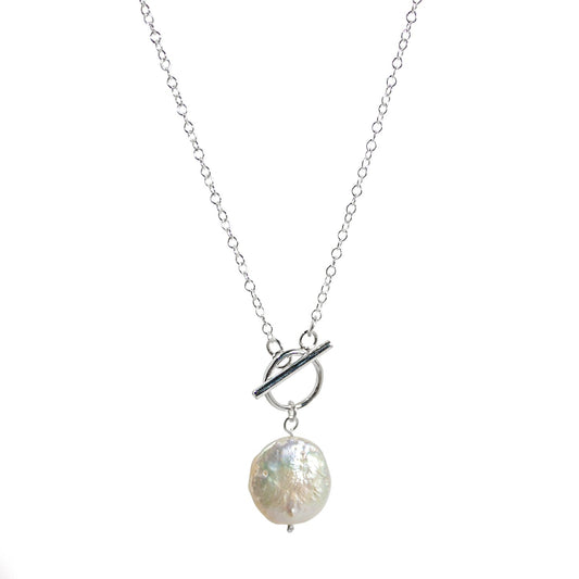 Toggle and Keshi Pearl Chain Sterling Silver Necklace