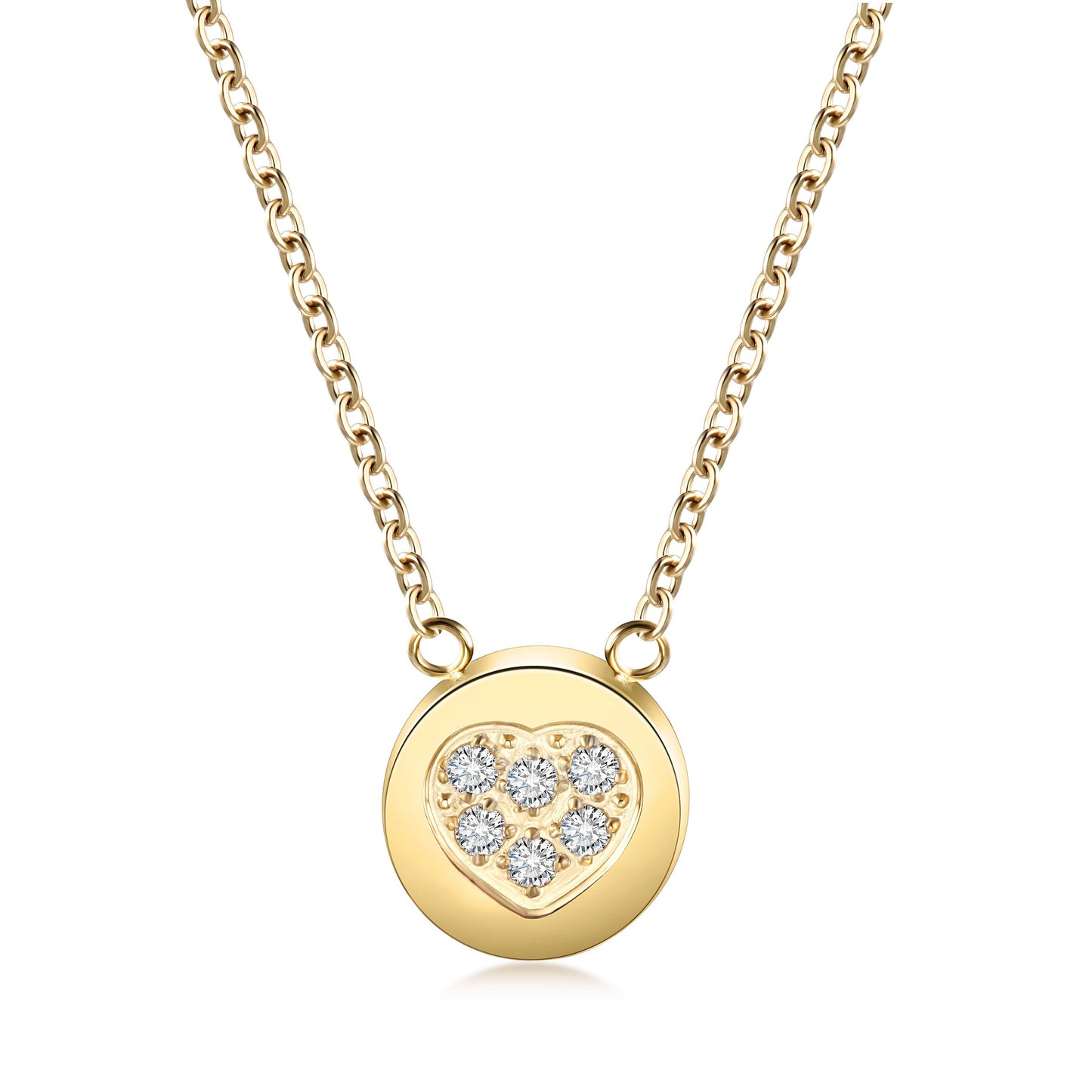 CZ Heart Shaped Disc Pendant Necklace