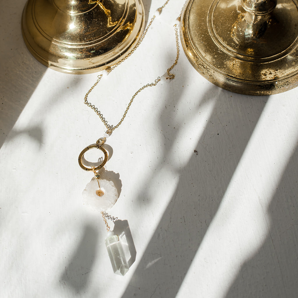 Solar Quartz + Crystal Y Necklace