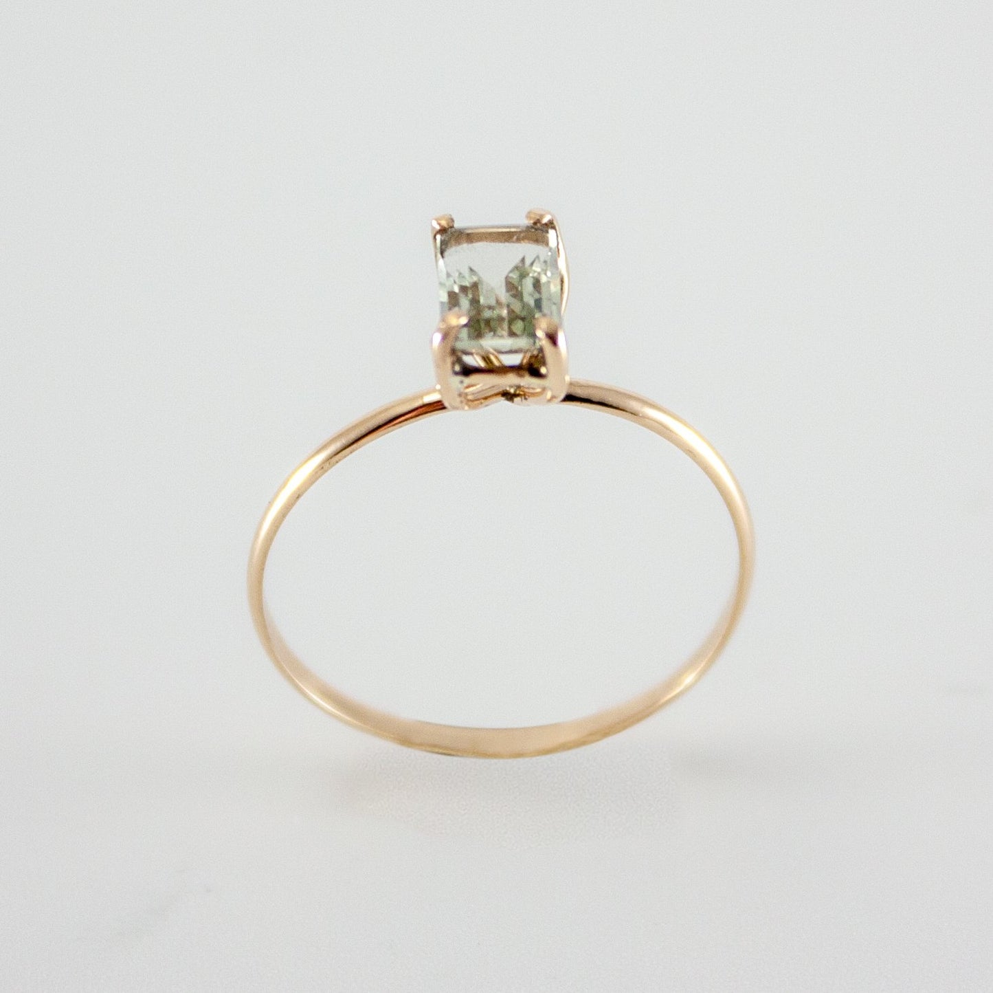 Green Amethyst Four Prong 14K Gold Filled Solitaire Ring