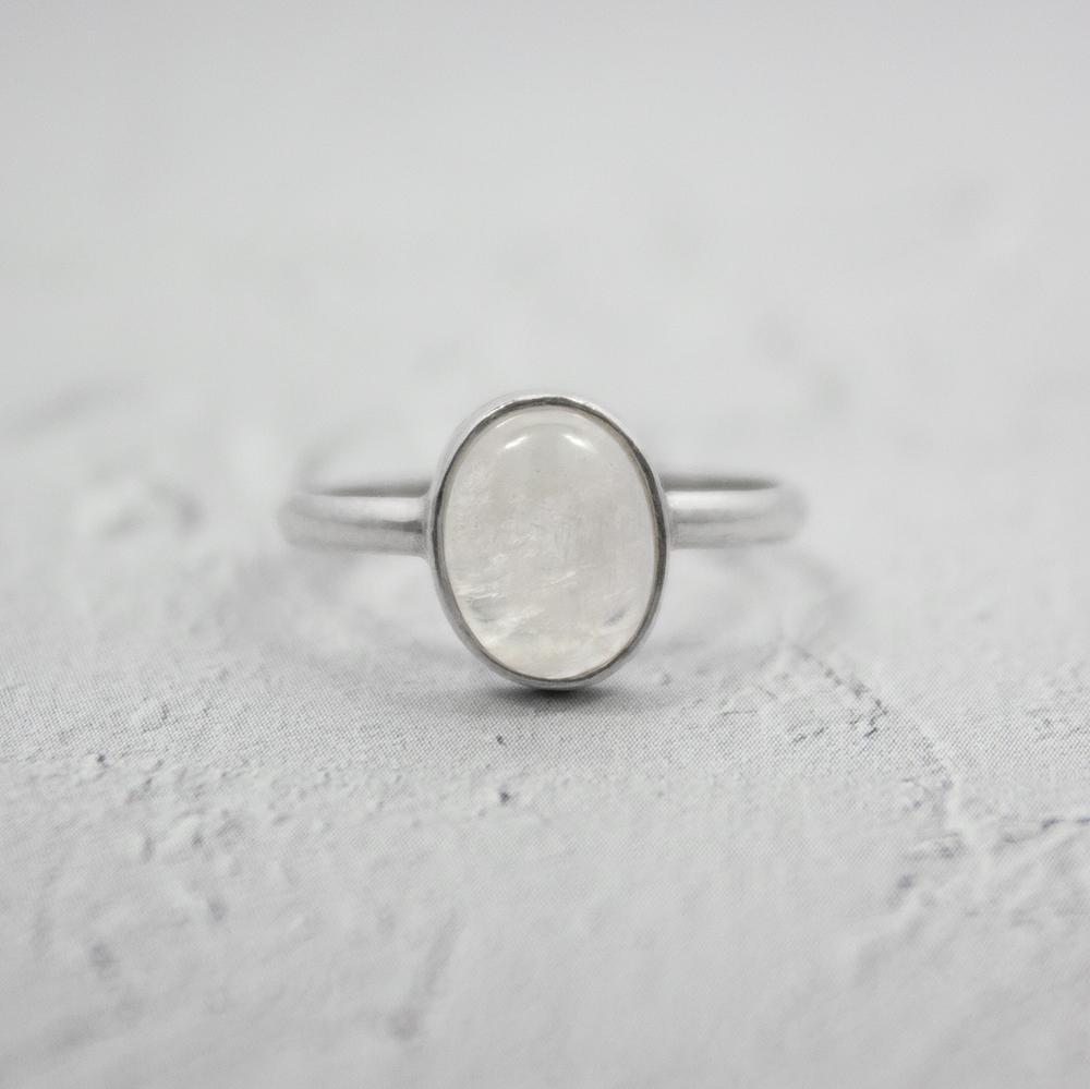 Rainbow Moonstone Open Bezel Sterling Silver Ring