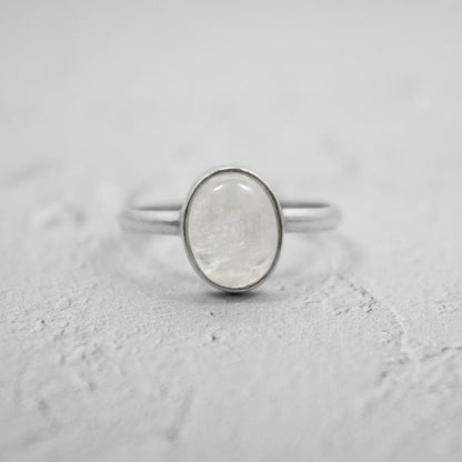 Rainbow Moonstone Open Bezel Sterling Silver Ring