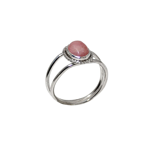 Pink Opal Oval Double Band Sterling Silver Ring