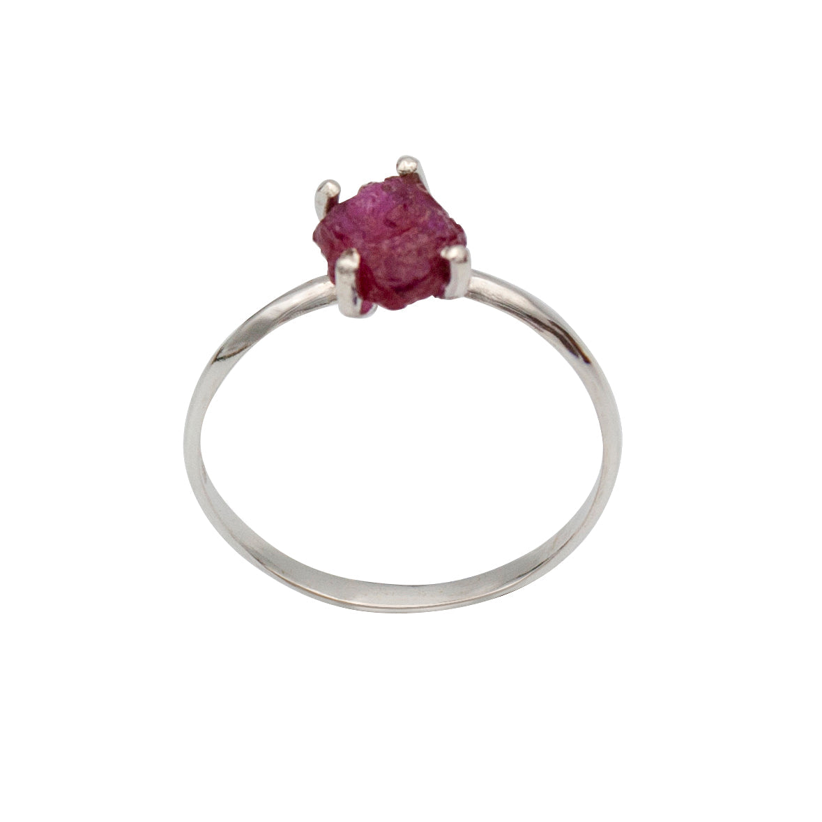 Raw Ruby Four Prong Sterling Silver Ring