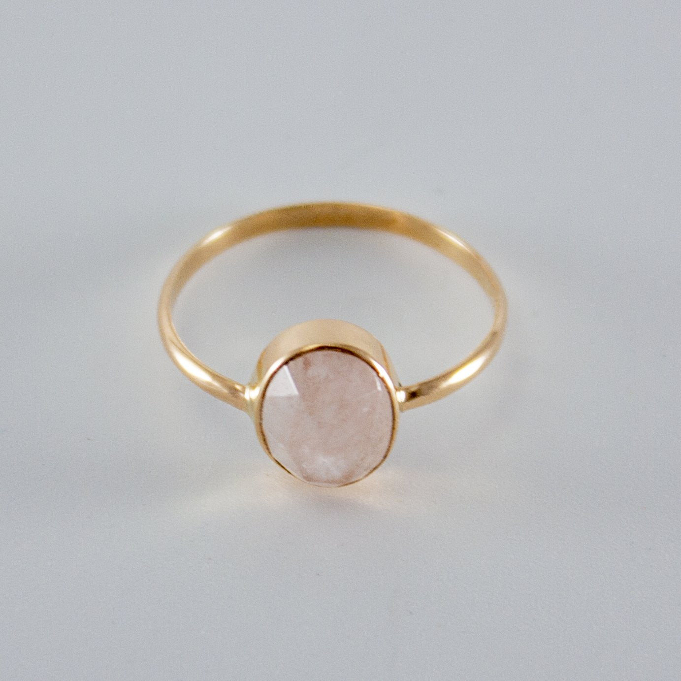 Rose Quartz Oval Open Bezel 14k Gold Filled Ring