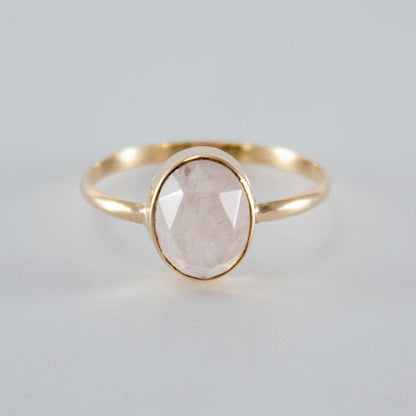 Rose Quartz Oval Open Bezel 14k Gold Filled Ring