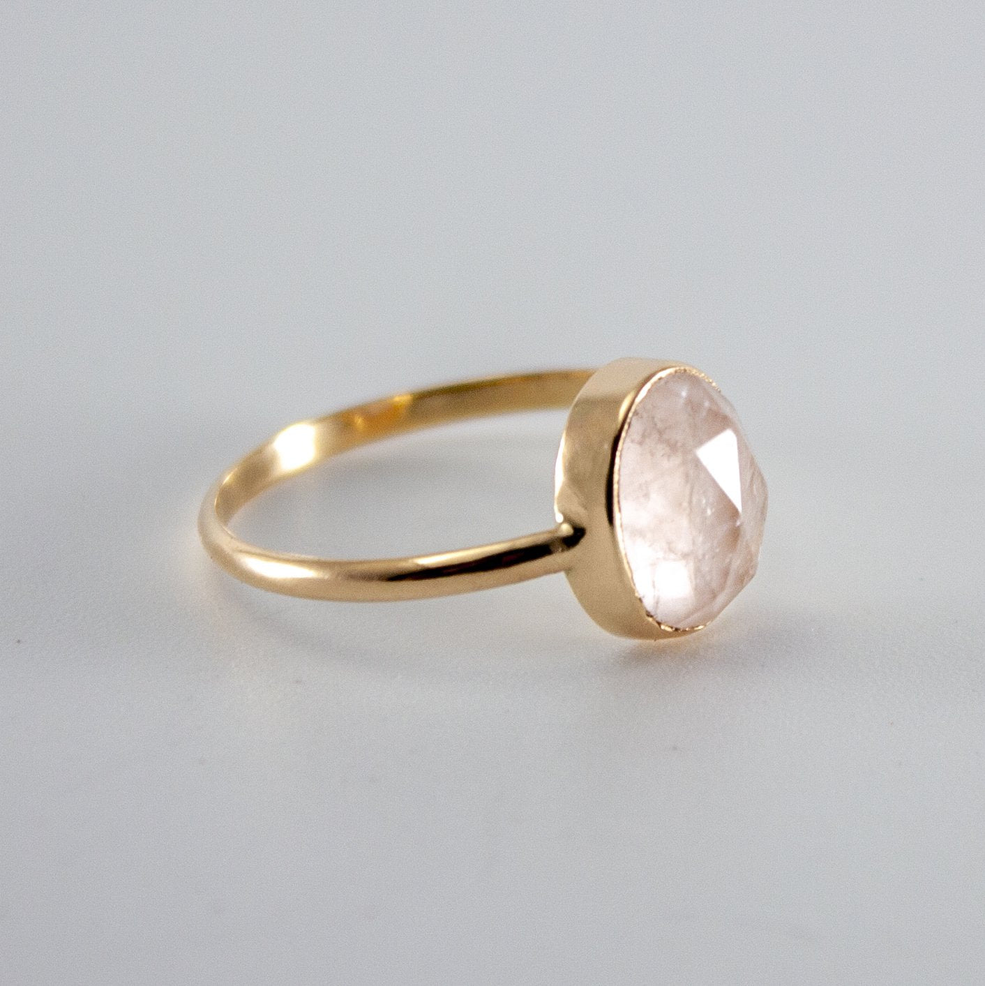 Rose Quartz Oval Open Bezel 14k Gold Filled Ring