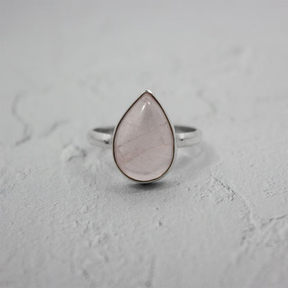 Pear Rose Quartz Sterling Silver Ring