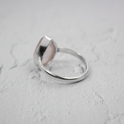 Pear Rose Quartz Sterling Silver Ring