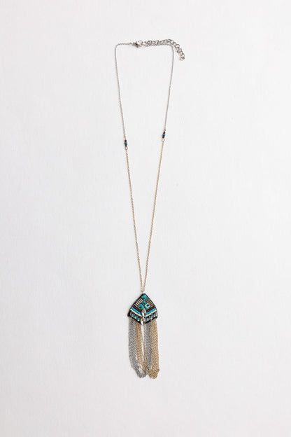 Turquoise & Crystal Medallion Chain Necklace