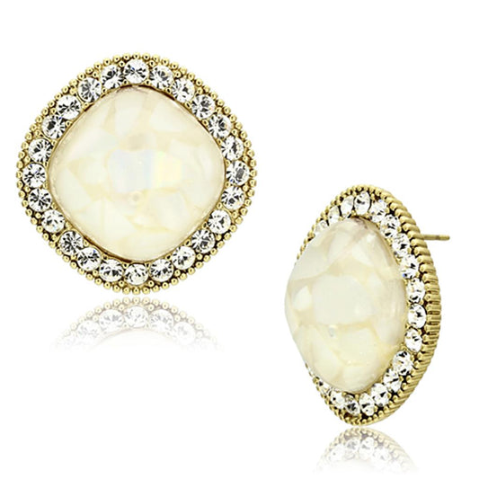 VL067 - IP Gold(Ion Plating) Brass Earrings with Precious Stone Conch